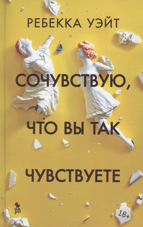 Жёлтая обложка с двумя разбитыми белыми фигурами и названием книги