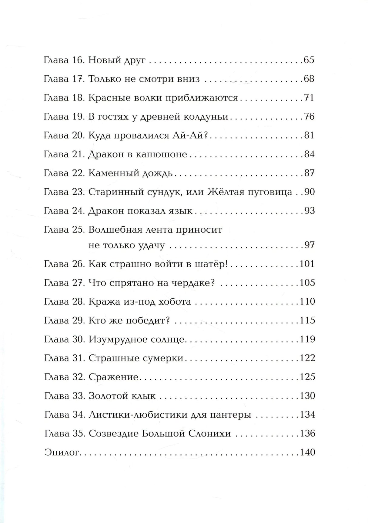 Вторая страница оглавления с главами 16–35 и эпилогом
