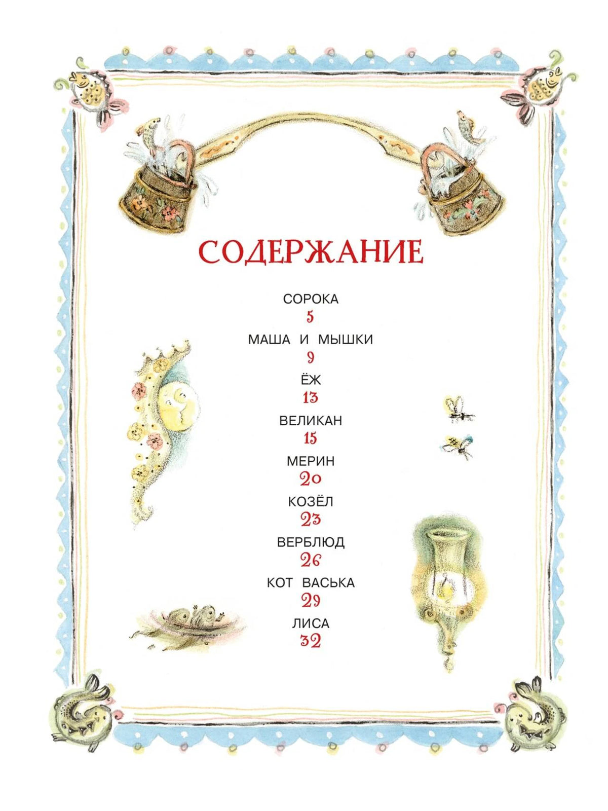 Первая страница содержания с перечнем сказок и номерами страниц.