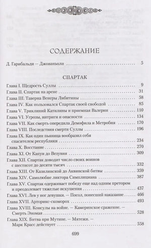 Первая страница содержания с перечнем глав романа