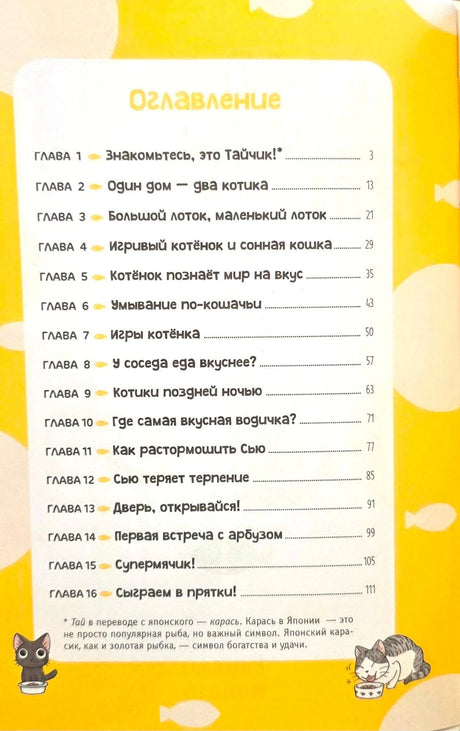 Оглавление с перечнем глав на жёлтом фоне