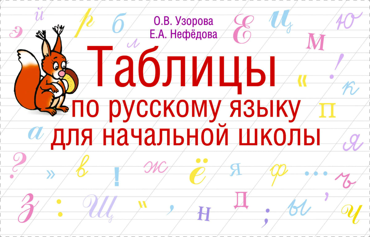 Лицевая обложка пособия «Таблицы по русскому языку для начальной школы» с белкой.