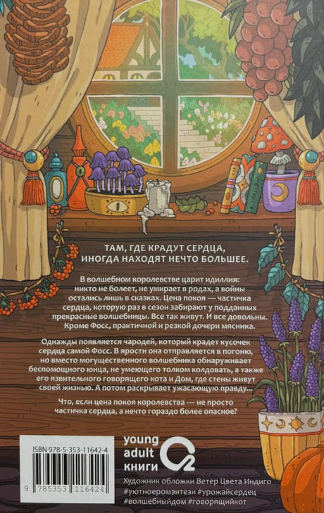 Задняя обложка книги с аннотацией, штрихкодом и иллюстрацией окна.