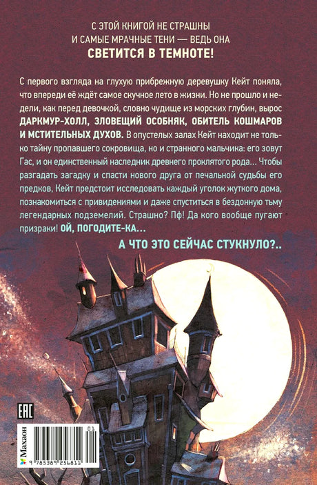 Задняя обложка с аннотацией, луной и мрачным домом.
