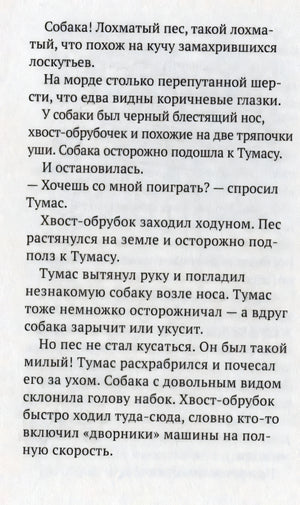 Страница с текстом о знакомстве Тумаса с лохматой собакой.