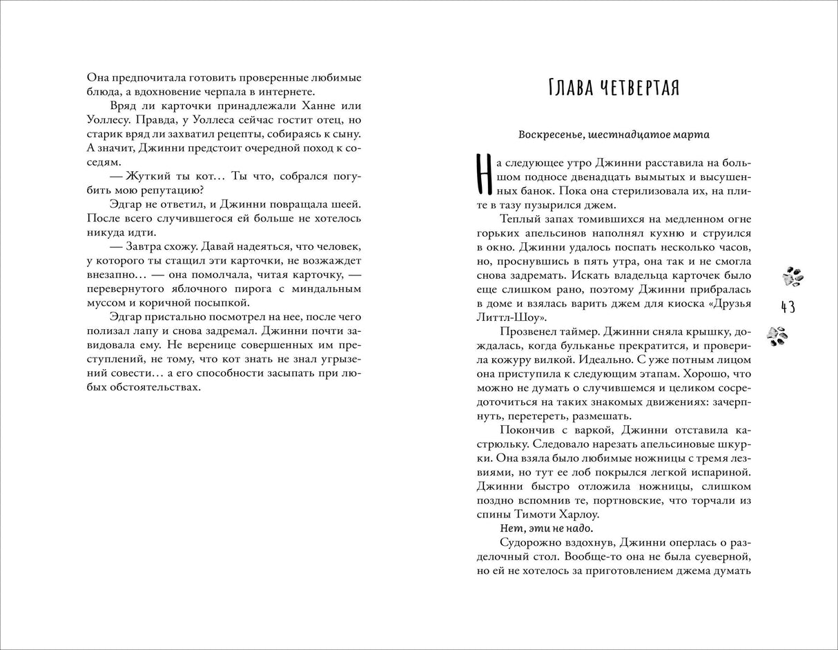 Разворот книги с текстом и началом четвёртой главы на странице 43.
