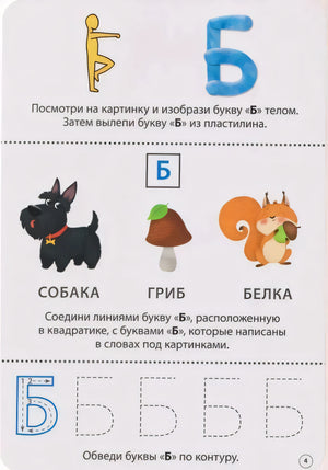 Обратная сторона карточки «Б»: собака, гриб, белка и контуры буквы