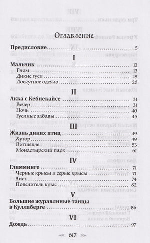 Первая страница оглавления с предисловием и главами I–VI.