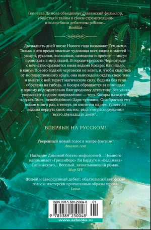Задняя обложка «Темных дней» с аннотацией, отзывами и штрихкодом.