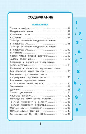 Страница содержания: раздел «Математика», начало перечня тем