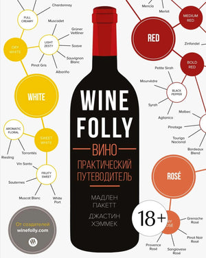 Обложка Wine Folly «Вино. Практический путеводитель» с бутылкой и схемой вин