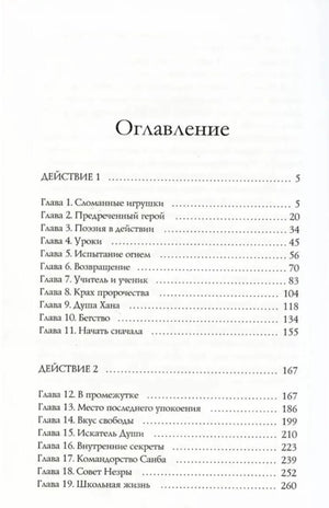 Первая страница оглавления с главами первого и второго действия