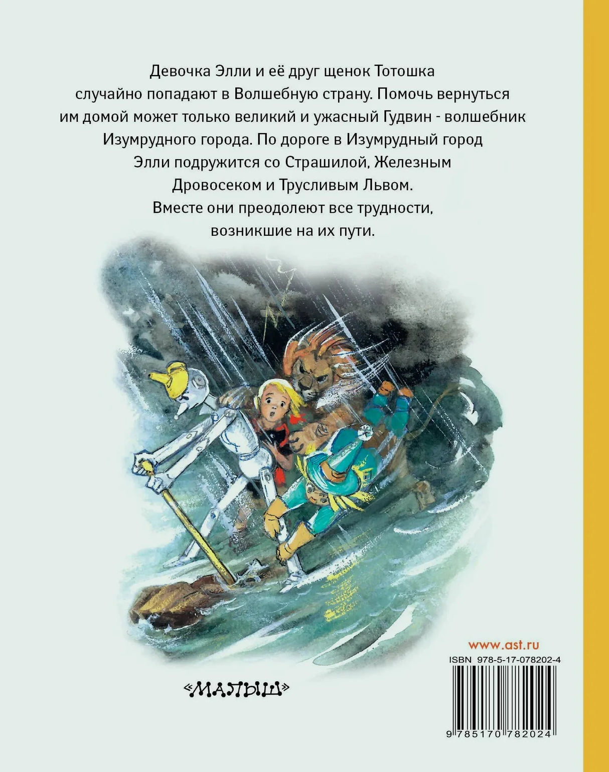 Задняя обложка с аннотацией, штрихкодом и сценой героев в буре
