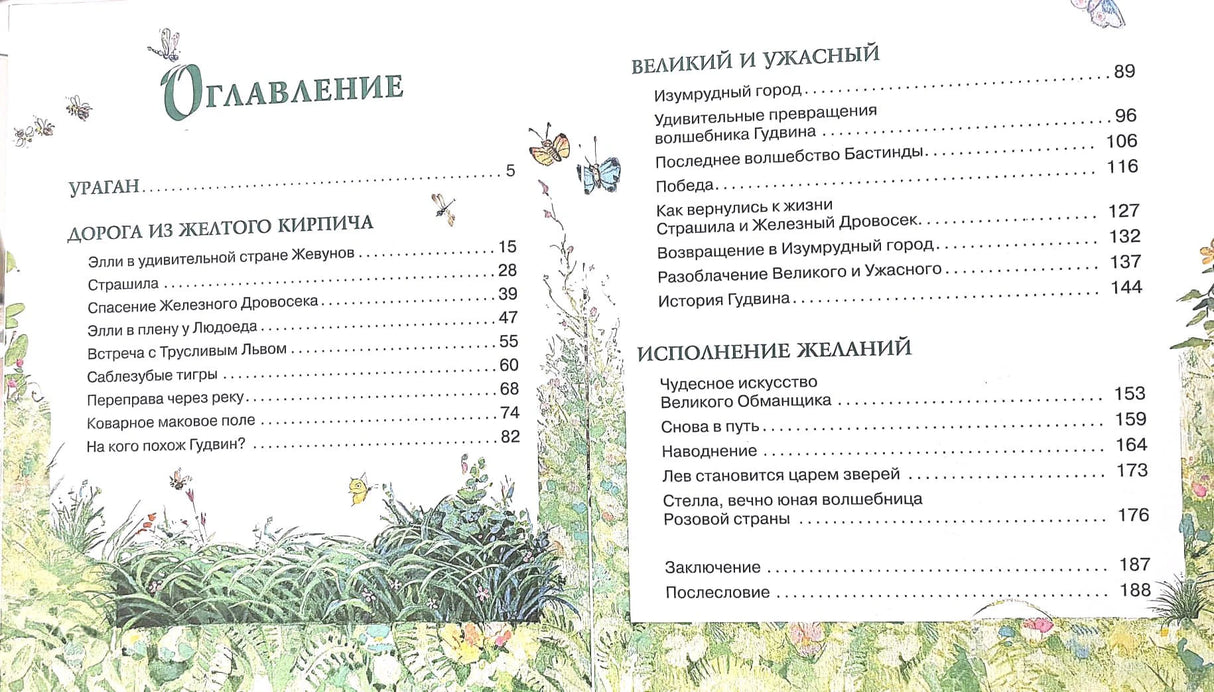 Разворот оглавления с названиями глав и номерами страниц