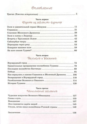 Страница оглавления с названиями глав и номерами страниц