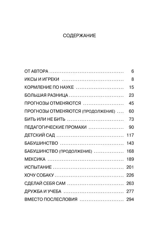 Страница содержания книги с перечнем глав и номерами страниц