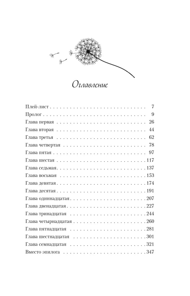 Страница оглавления с плей-листом, прологом и главами книги