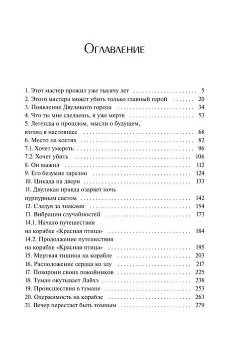 Первая страница оглавления с главами 1–21