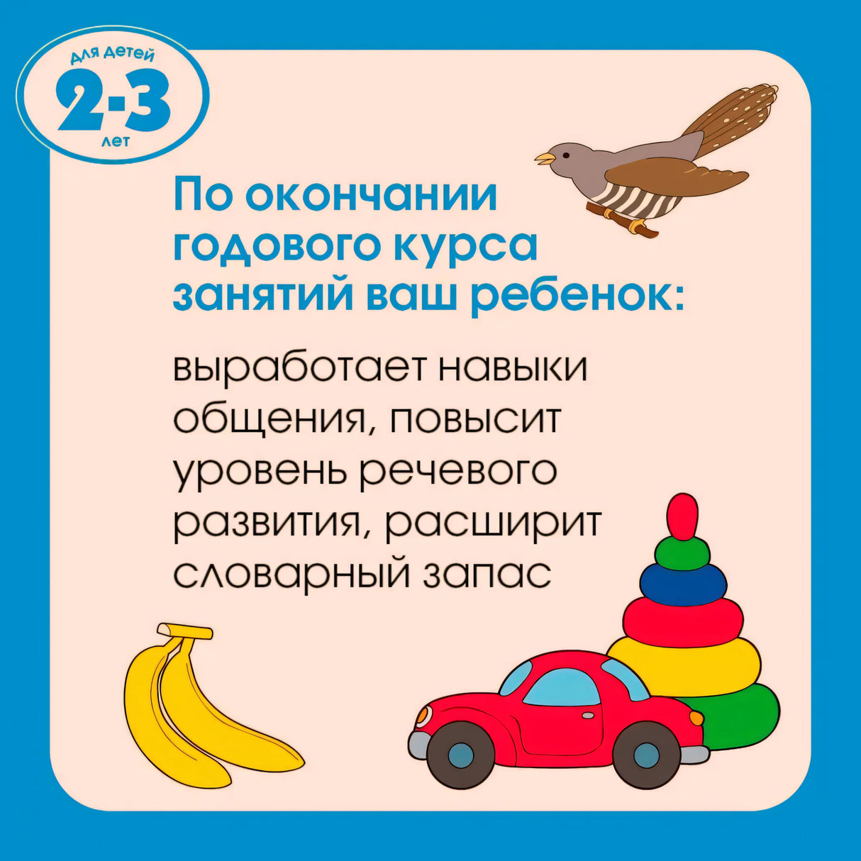 Задняя обложка с описанием курса и рисунками банана, машины и пирамидки