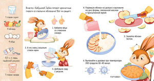 Разворот с рецептом яблочного пирога и пошаговыми иллюстрациями