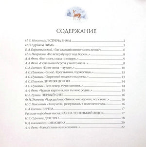 Страница содержания со списком зимних стихов и номерами страниц