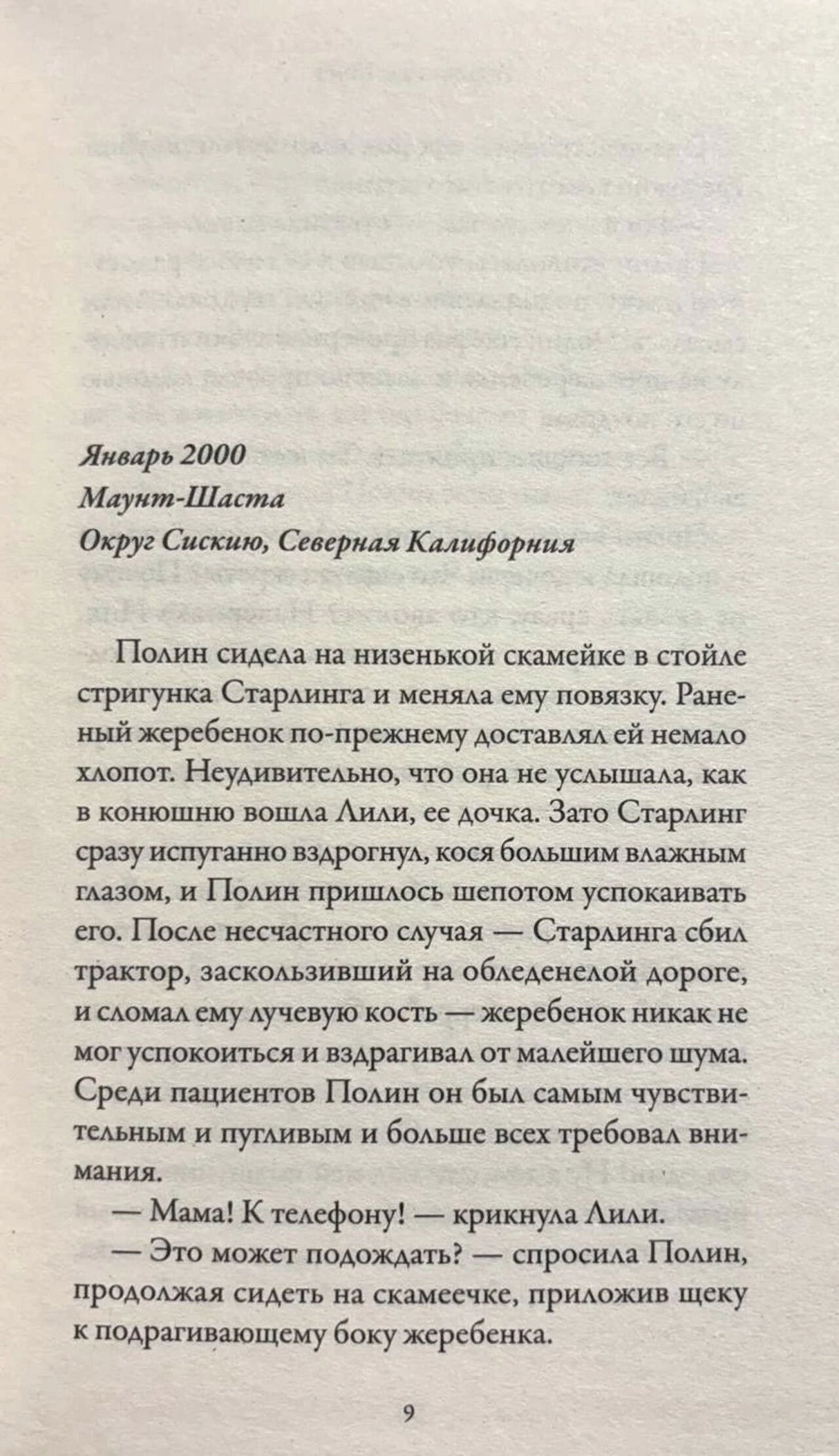 Страница 9 романа: начало главы «Январь 2000», Маунт-Шаста, Северная Калифорния.